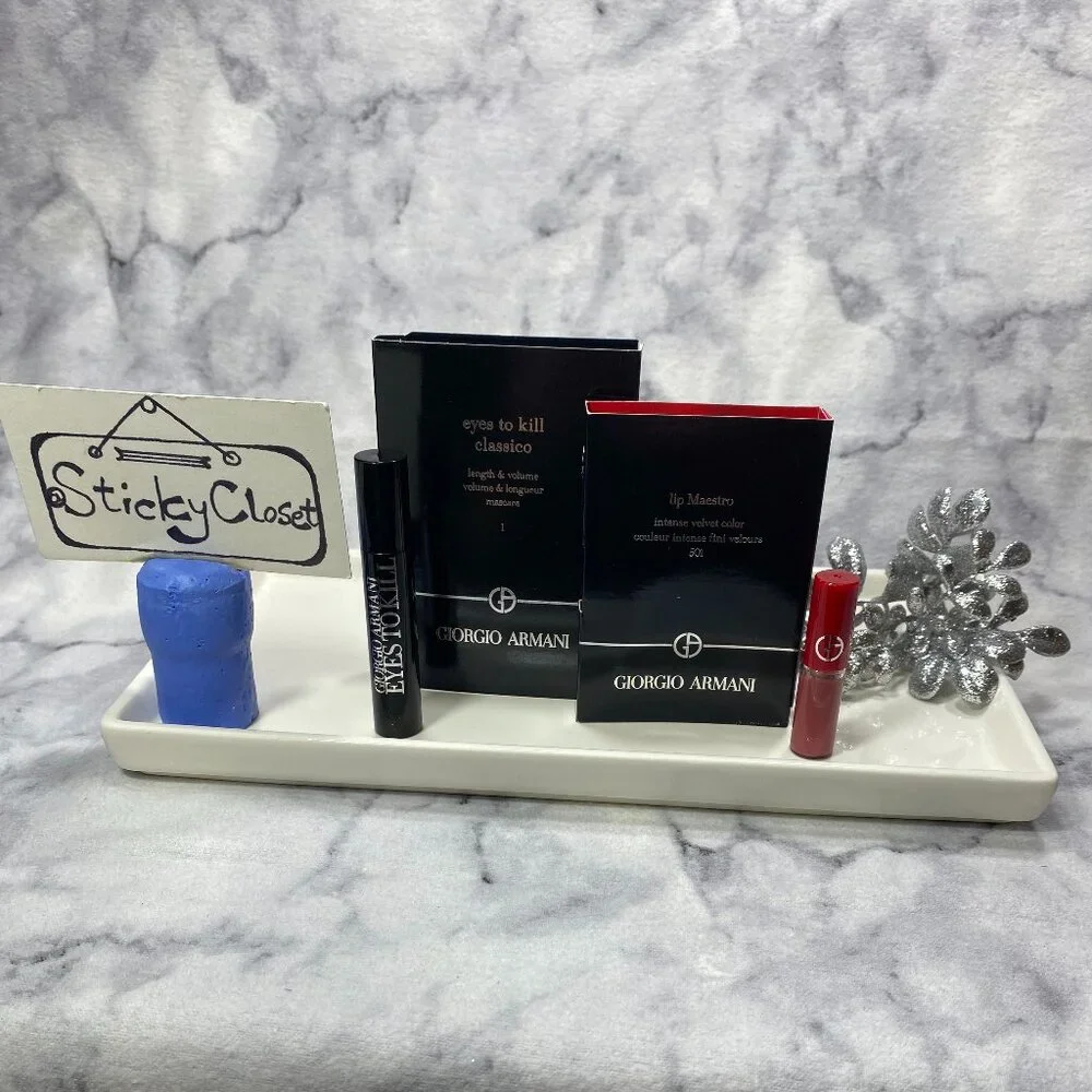 Giorgio Armani Beauty Gift Set-Lip Velvet & Volume Mascara,Travel Size-2pc-NEW